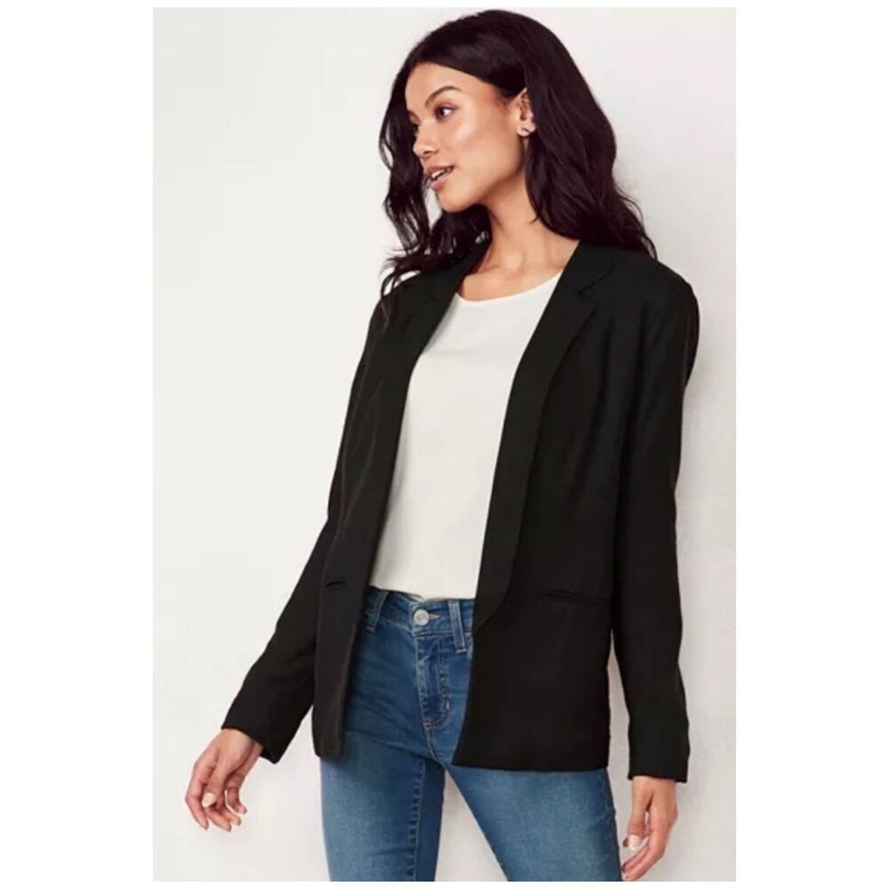 LC LAUREN CONRAD Relaxed Open-Front Black Blazer